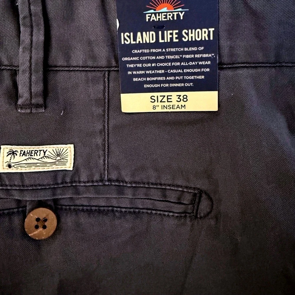 Faherty Mens 38 Waist Island Life Shorts Navy Blue‎ Organic NWT
